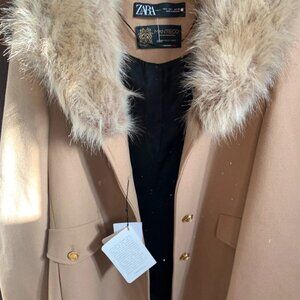 Zara 3/4 length coat with fur trim